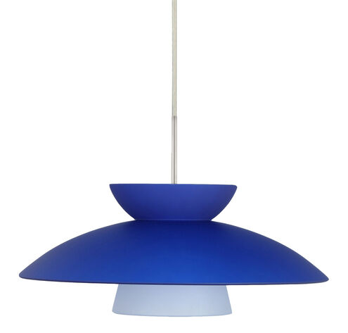 Trilo LED Satin Nickel Pendant Ceiling Light in Blue Matte Glass