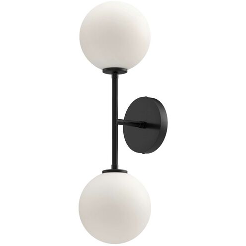 Alora Mood Cassia 2 Light 6 inch Matte Black Bath Vanity Light Wall Light in Opal Glass Shade