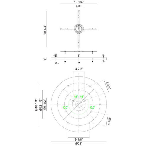 Leo 23 inch Black Multi Ceiling Canopy Ceiling Light