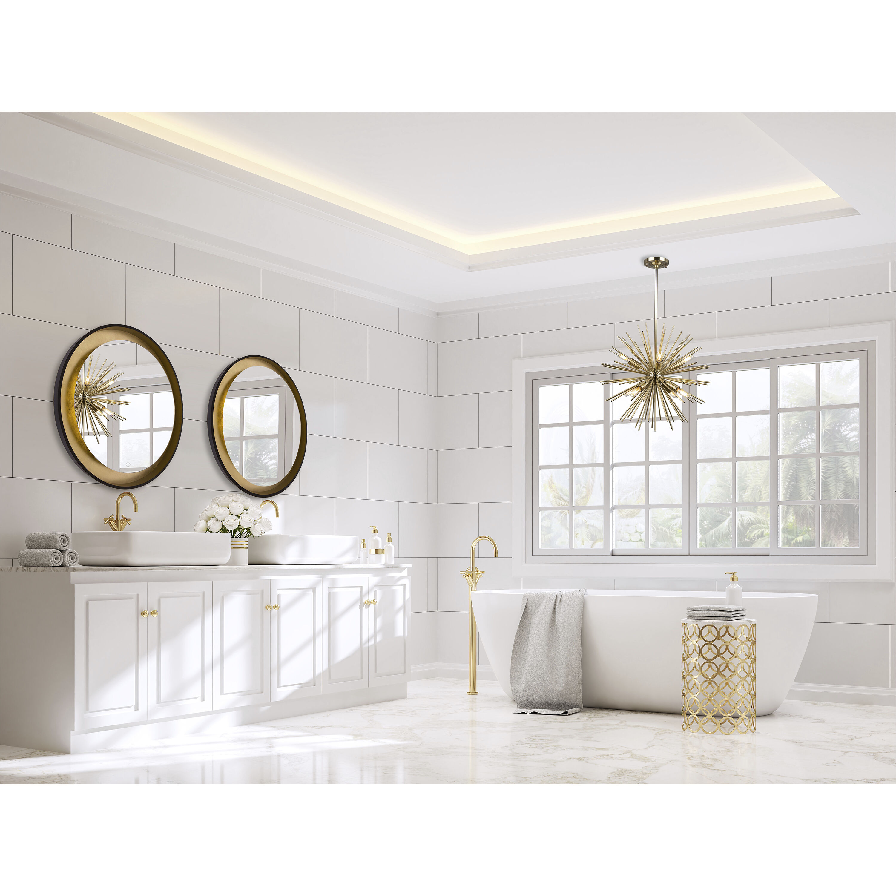 Sunburst LED 19 inch Satin Brass Chandelier Ceiling Light