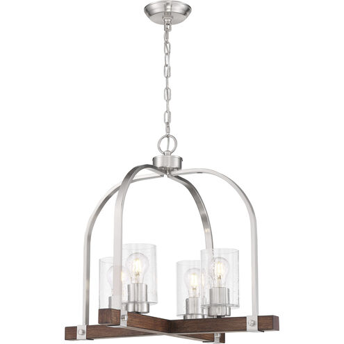 Arabel 4 Light 24 inch Brushed Nickel and Nutmeg Wood Chandelier Ceiling Light