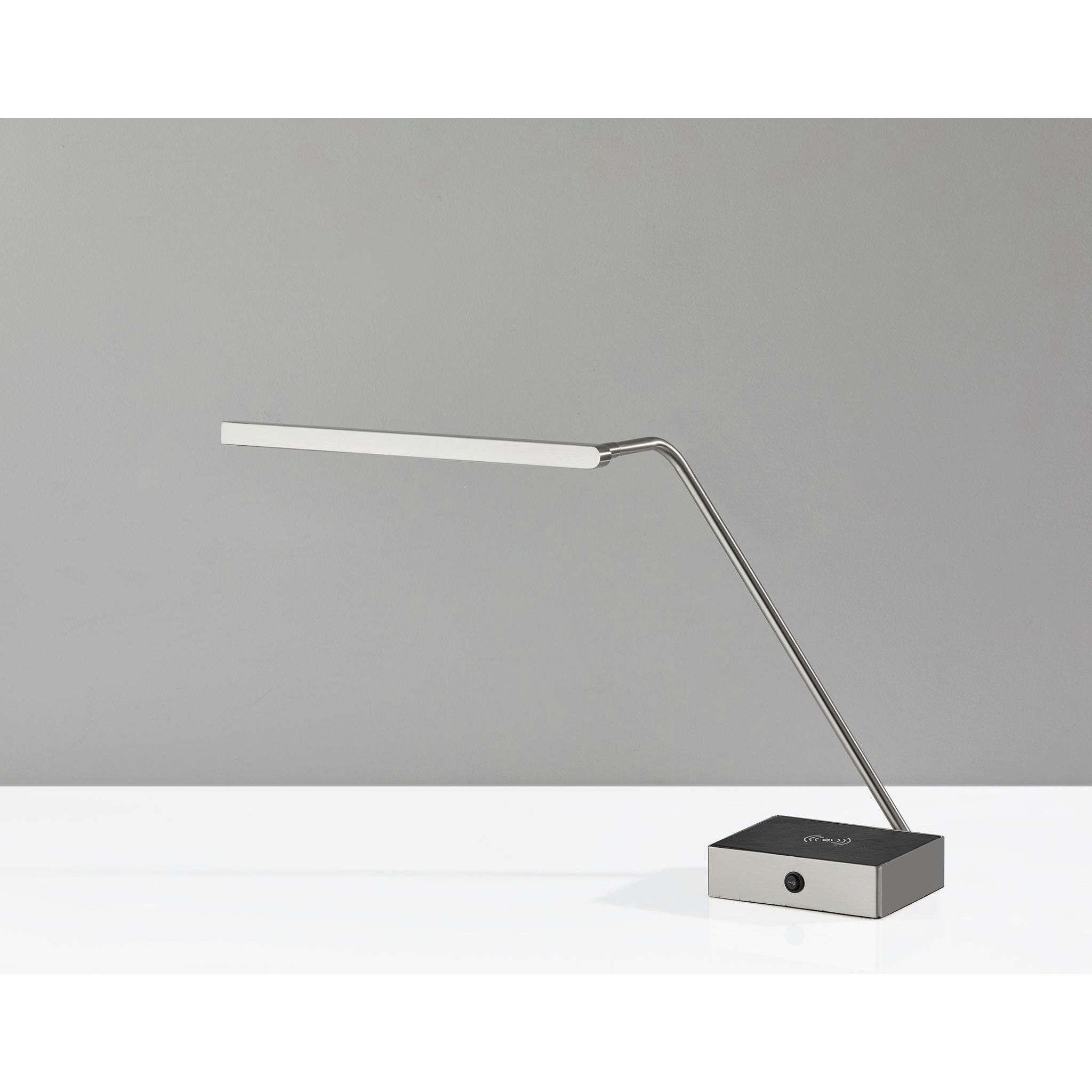 Sawyer 17 inch 7.00 watt Brushed steel with black leather Wireless Charging Desk Lamp Portable Light, with AdessoCharge