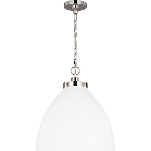 C&M by Chapman & Myers Wellfleet 1 Light 17.5 inch Matte White and Polished Nickel Pendant Ceiling Light in Matte White / Polished Nickel