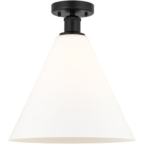 Edison Berkshire 1 Light 12 inch Matte Black Semi-Flush Mount Ceiling Light in Matte White Glass