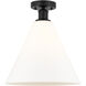 Edison Berkshire 1 Light 12 inch Matte Black Semi-Flush Mount Ceiling Light in Matte White Glass