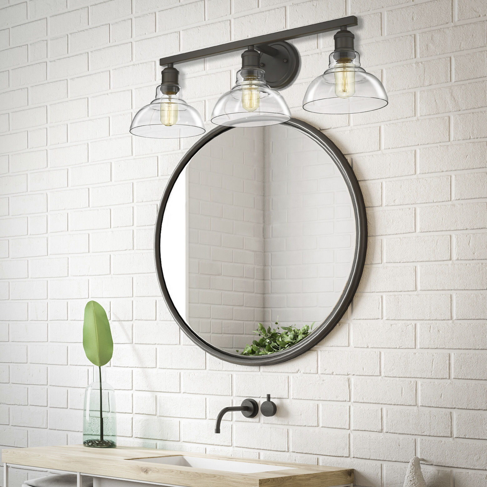 Yep Carver Vanity Wall Light in Rubbed Bronze, Clear Glass