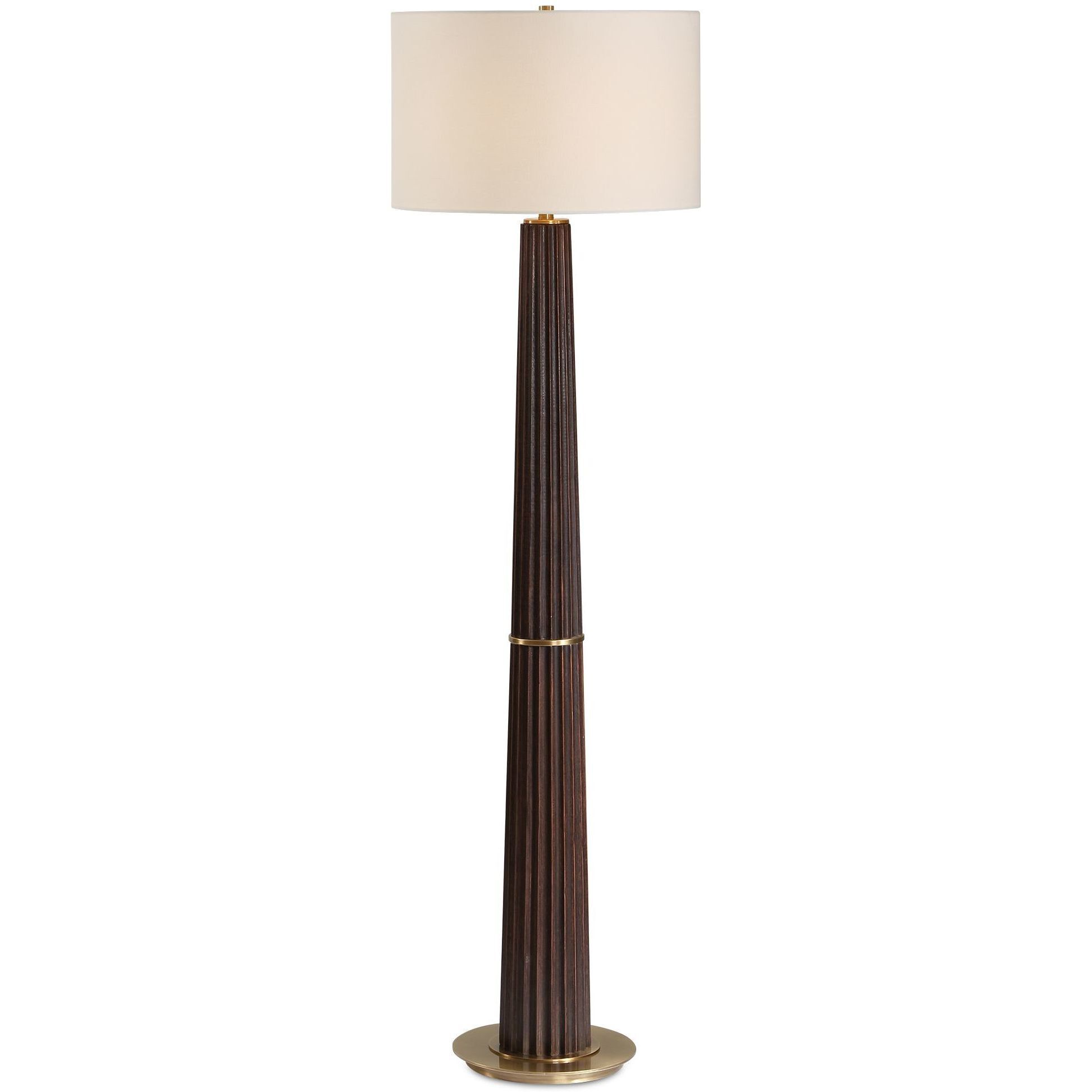 Forage 62.5 inch 150 watt Dark Oak Stained Wood and Antique Brass Floor Lamp Portable Light