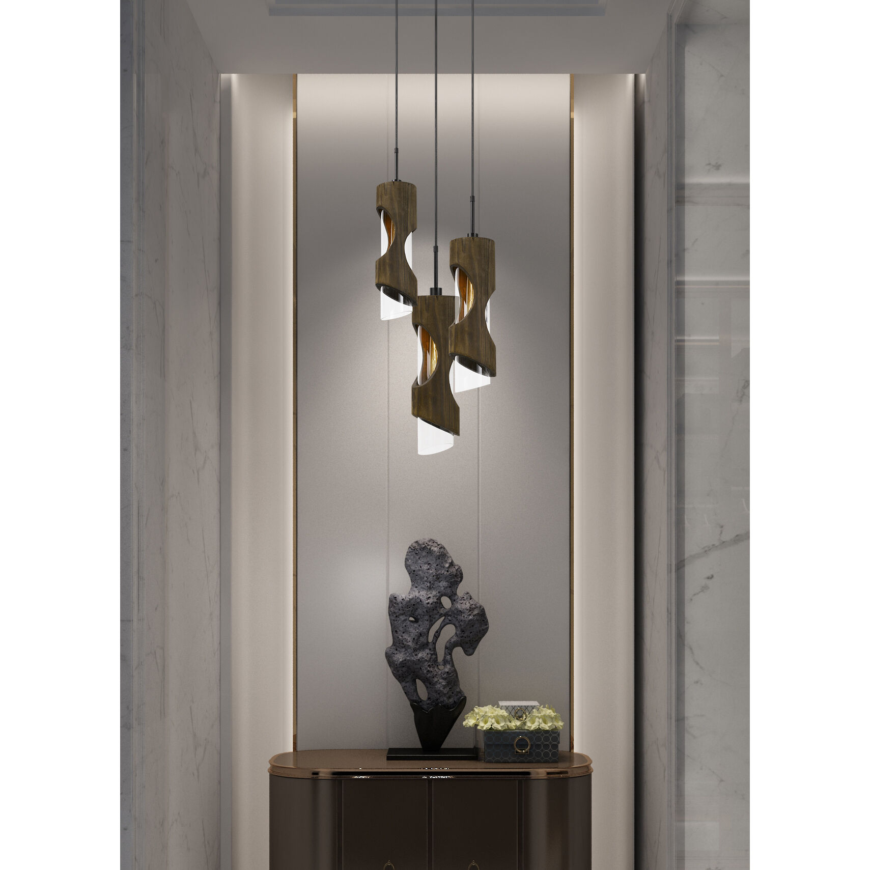 Zamora 3 Light 13 inch Smoky Wood Pendant Ceiling Light