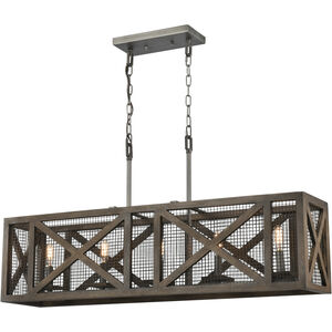 Stockyard 5 Light 38 inch Weathered Zinc with Aged Wood Linear Chandelier Ceiling Light