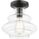 Everett 1 Light 9 inch Shiny Black with Chrome Finish Accents Semi-Flush Ceiling Light