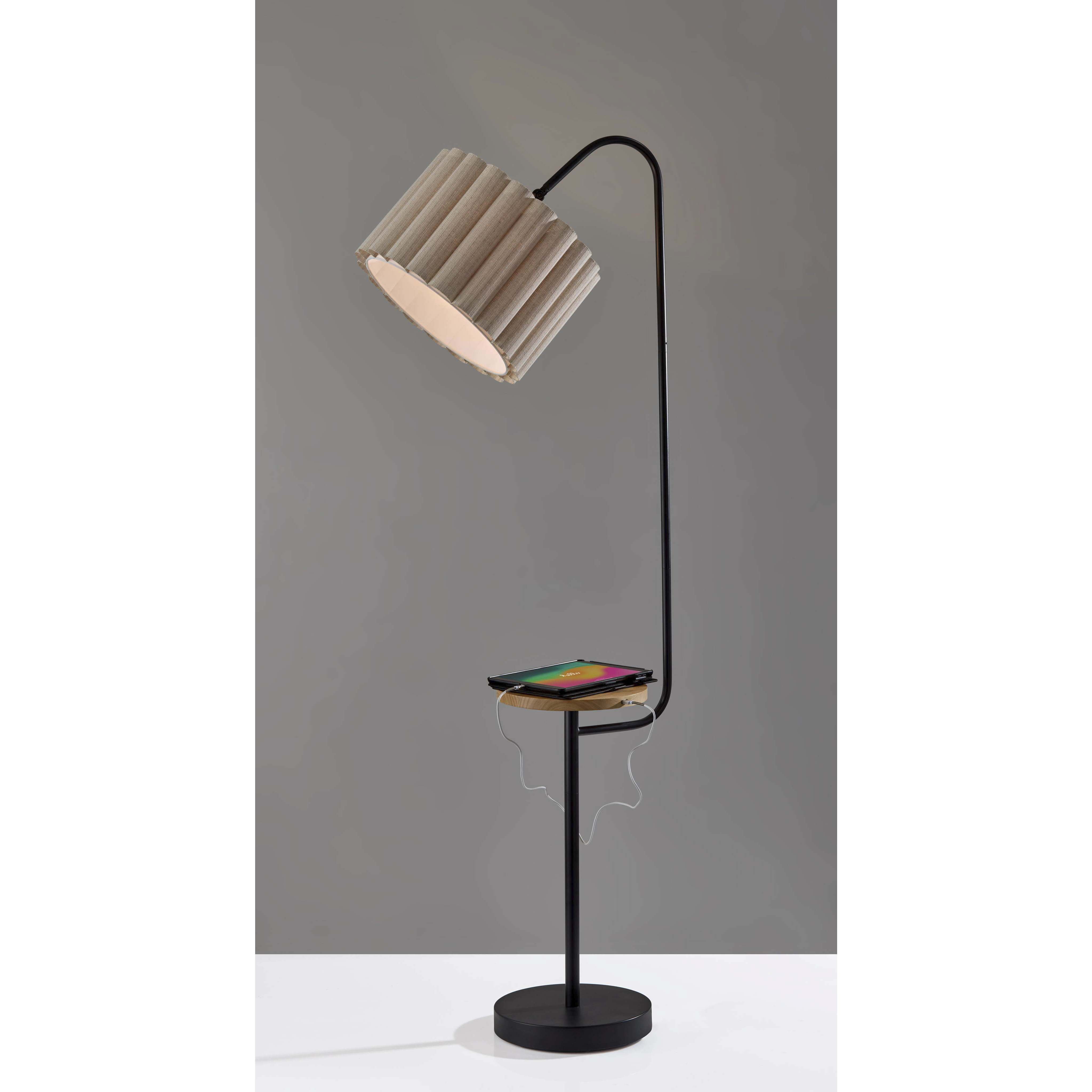 Caldwell 62 inch 100.00 watt Black and Natural Wood Shelf Floor Lamp Portable Light