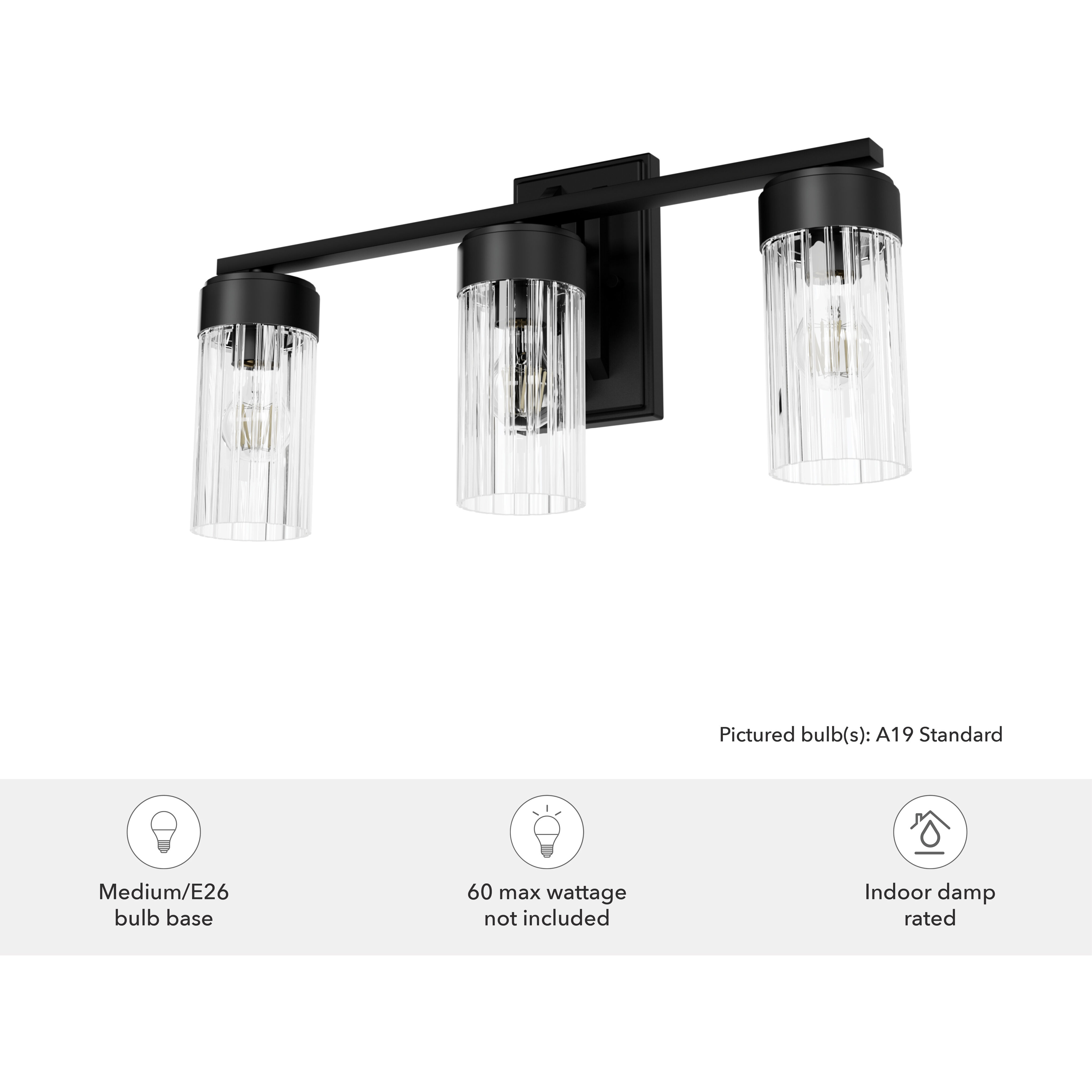 Gatz 3 Light 22.25 inch Matte Black Vanity Light Wall Light