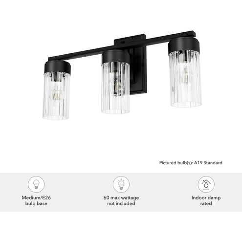 Gatz 3 Light 22.25 inch Matte Black Vanity Light Wall Light