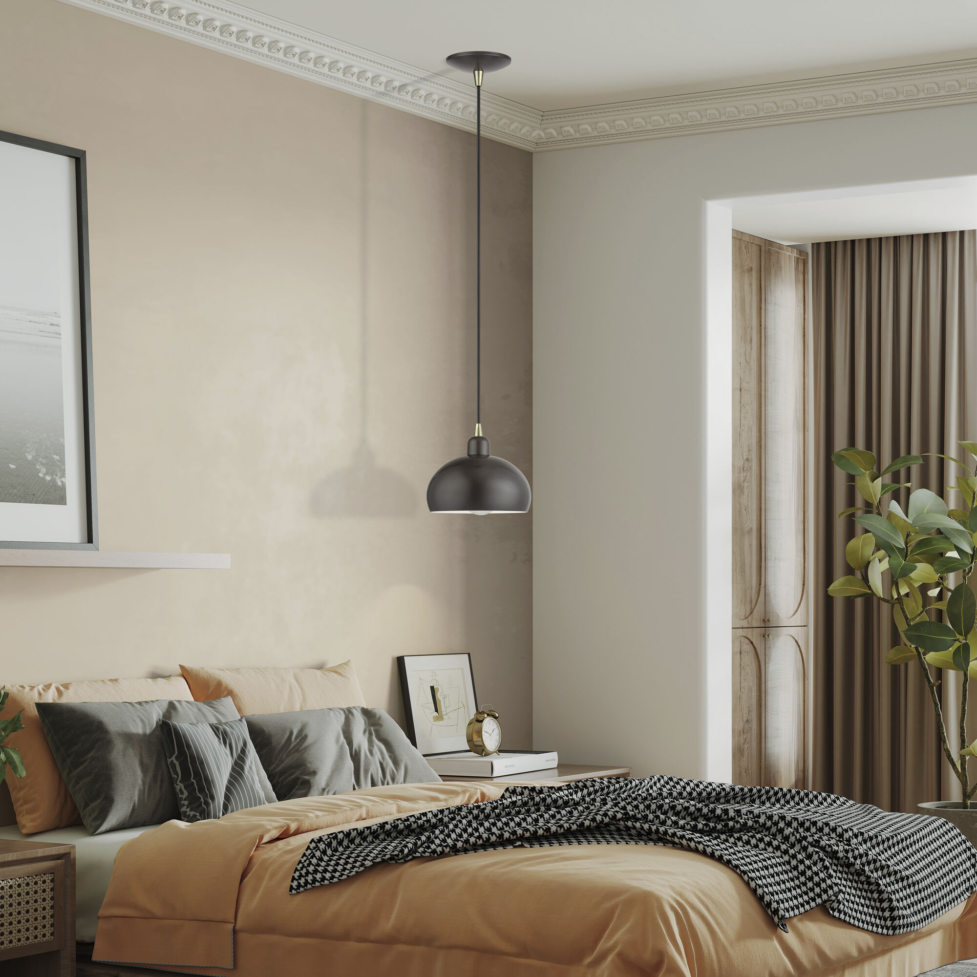 Domma 1 Light 8 inch English Bronze with Antique Brass Accents Mini Pendant Ceiling Light