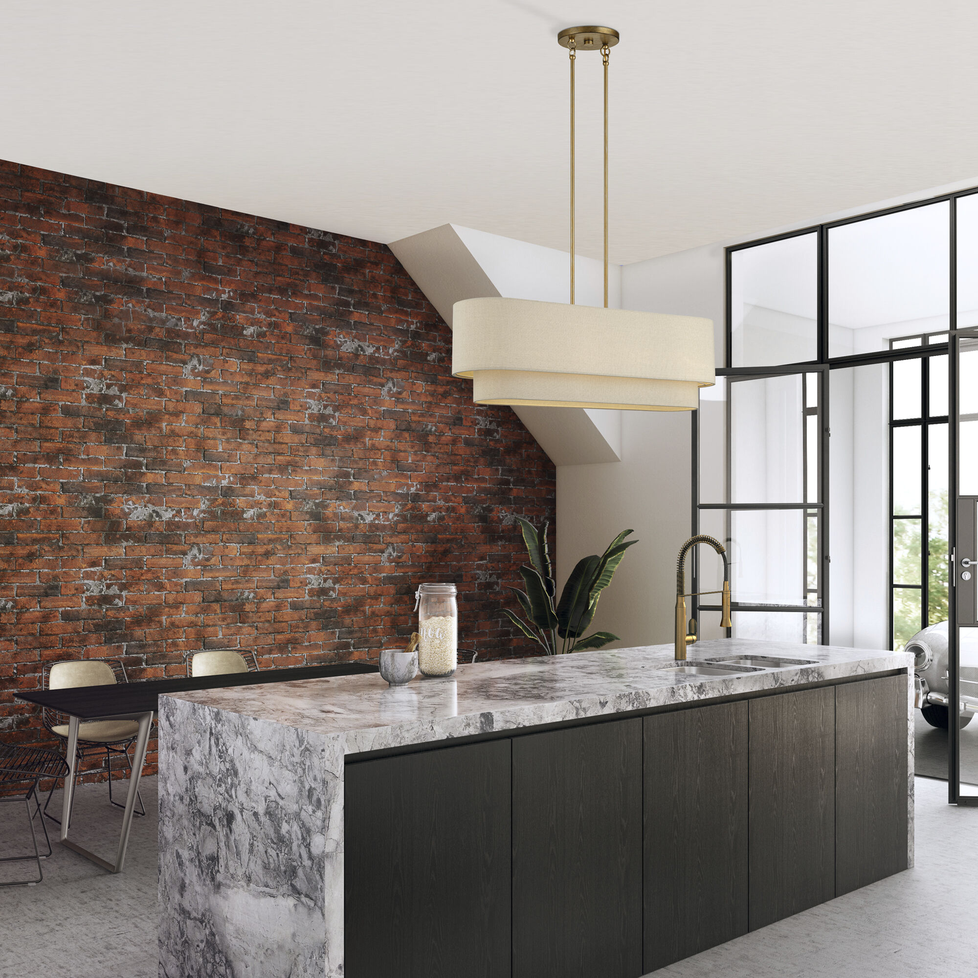 Bellingham 4 Light 36 inch Antique Gold Leaf Linear Chandelier Ceiling Light, Large