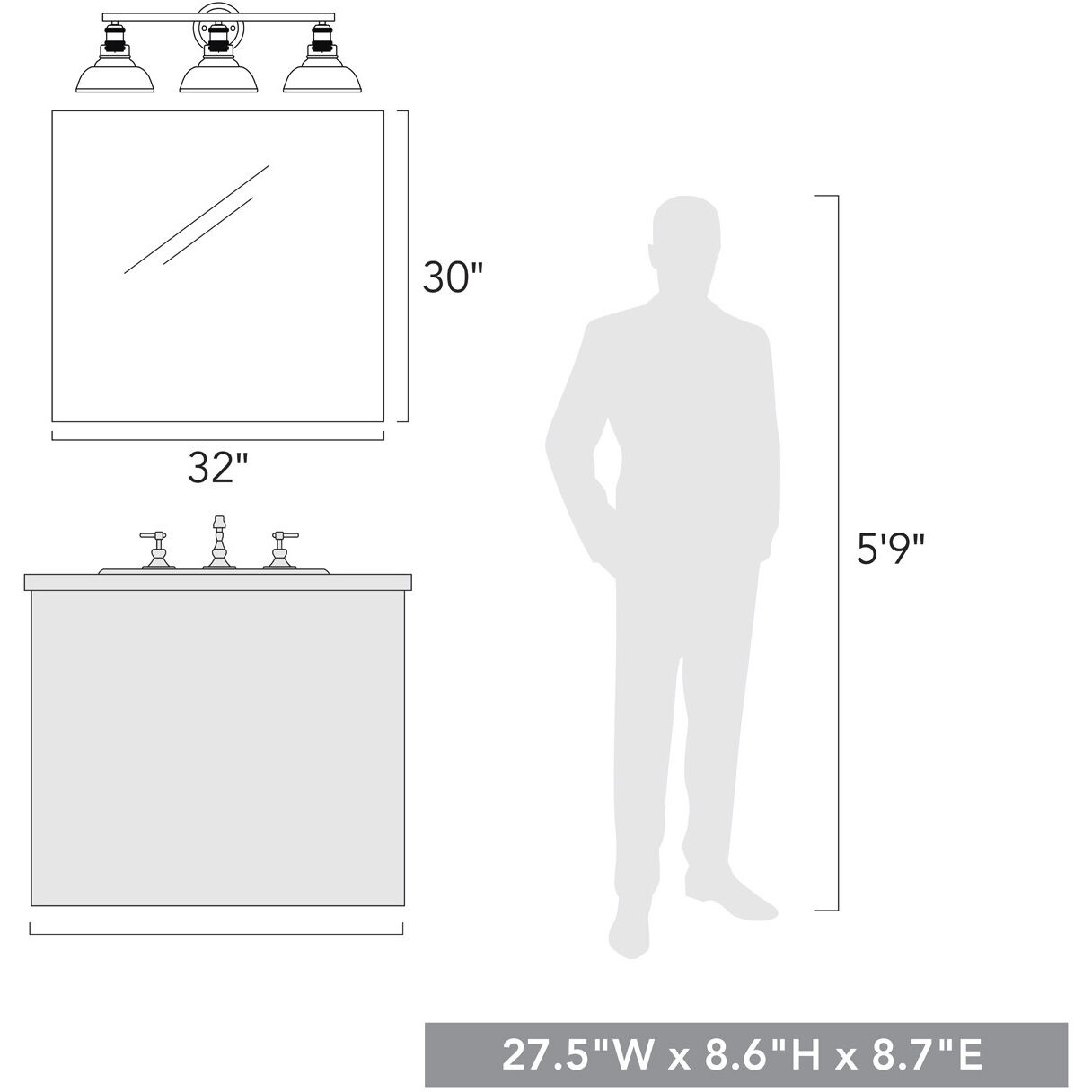 Yep Carver Vanity Wall Light in Rubbed Bronze, Clear Glass