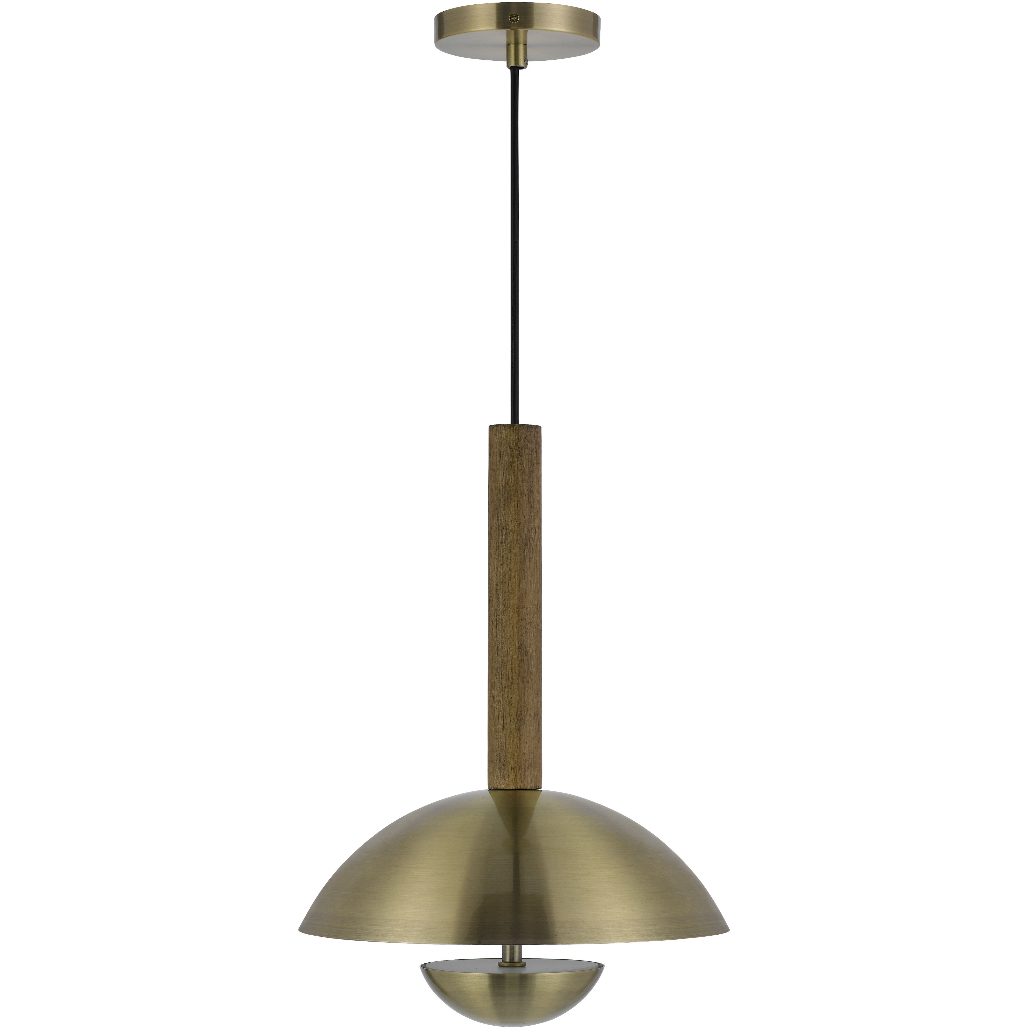 Lakeland LED 12 inch Antique Brass and Wood Pendant Ceiling Light