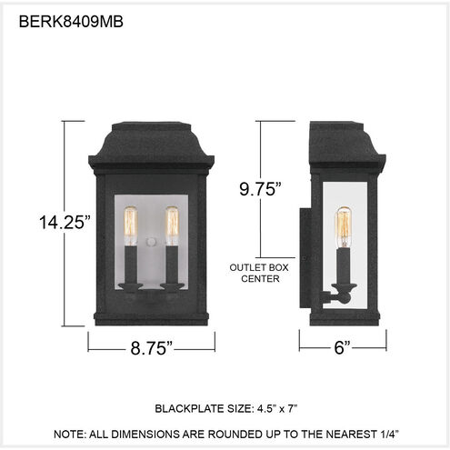 Berkley 2 Light 14 inch Mottled Black Outdoor Wall Lantern