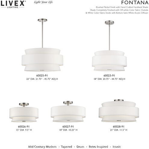 Fontana 5 Light 22 inch Brushed Nickel Pendant Chandelier Ceiling Light