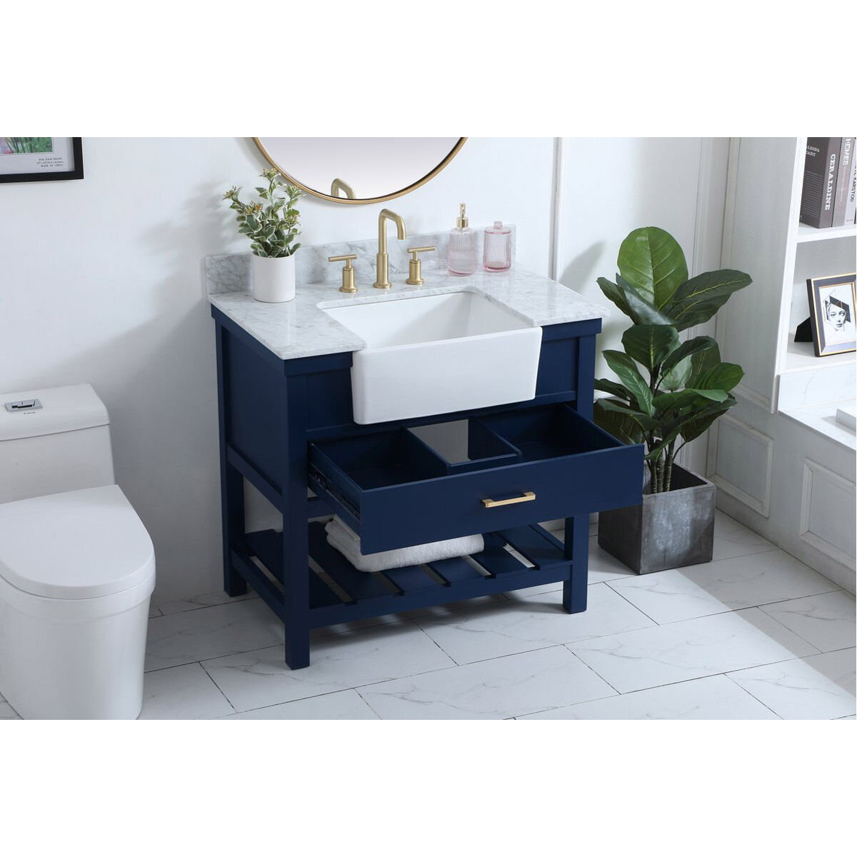 Clement 36 X 22 X 34 inch Blue Bathroom Vanity Cabinet