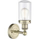 Dover Sconce Wall Light in Antique Brass, Clear