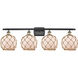 Ballston Farmhouse Rope 4 Light 36 inch Black Antique Brass Bath Vanity Light Wall Light in White Glass with Brown Rope, Ballston
