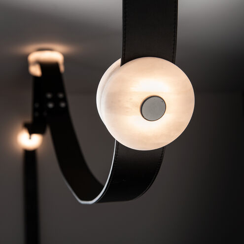 Art & Alchemy SNAPS LED 4 inch Sterling Pendant Ceiling Light in Black Leather with Alabaster, Small