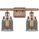 Ballston Small Bell 2 Light 16 inch Antique Copper Bath Vanity Light Wall Light in Plated Smoke Glass