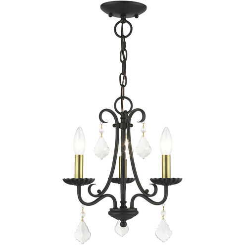 Daphne 3 Light 13.88 inch Black with Antique Brass Finish Accents Mini Chandelier Ceiling Light in Black with Antique Brass Accents