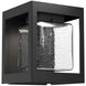 Square Box LED Textured Black Outdoor Sconce in Clear with Hammered Texture, Square Box