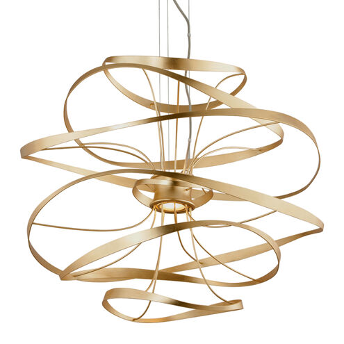 Calligraphy LED 34 inch Gold Leaf with Polished Stainless Accents Pendant Ceiling Light in 31.25