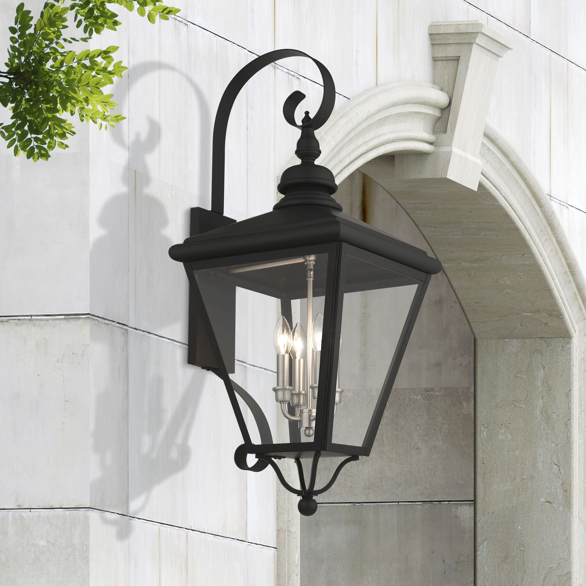 Adams 4 Light 14.25 inch Black with Brushed Nickel Finish Cluster Outdoor Extra Large Wall Lantern Wall Light