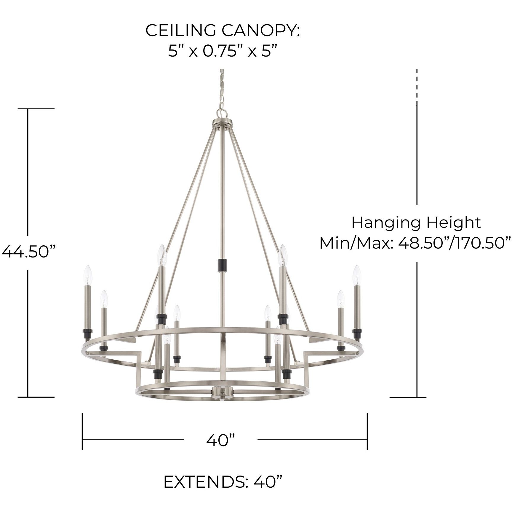 Tux 12 Light 40 inch Black Tie Chandelier Ceiling Light 