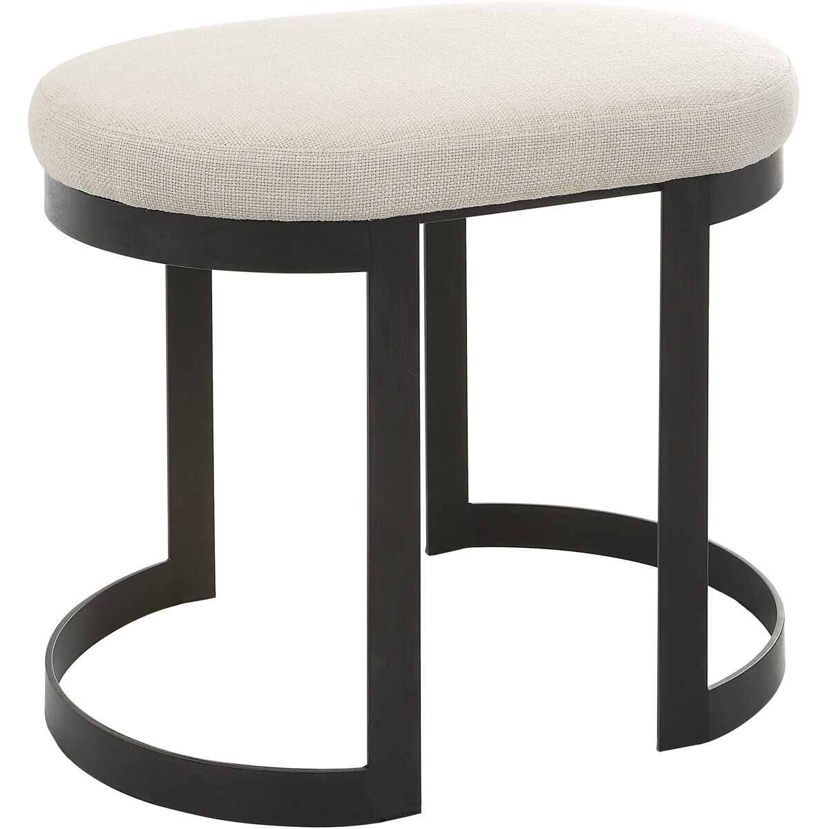 Infinity 20 inch Matte Black and Off-white Linen Fabric Accent Stool