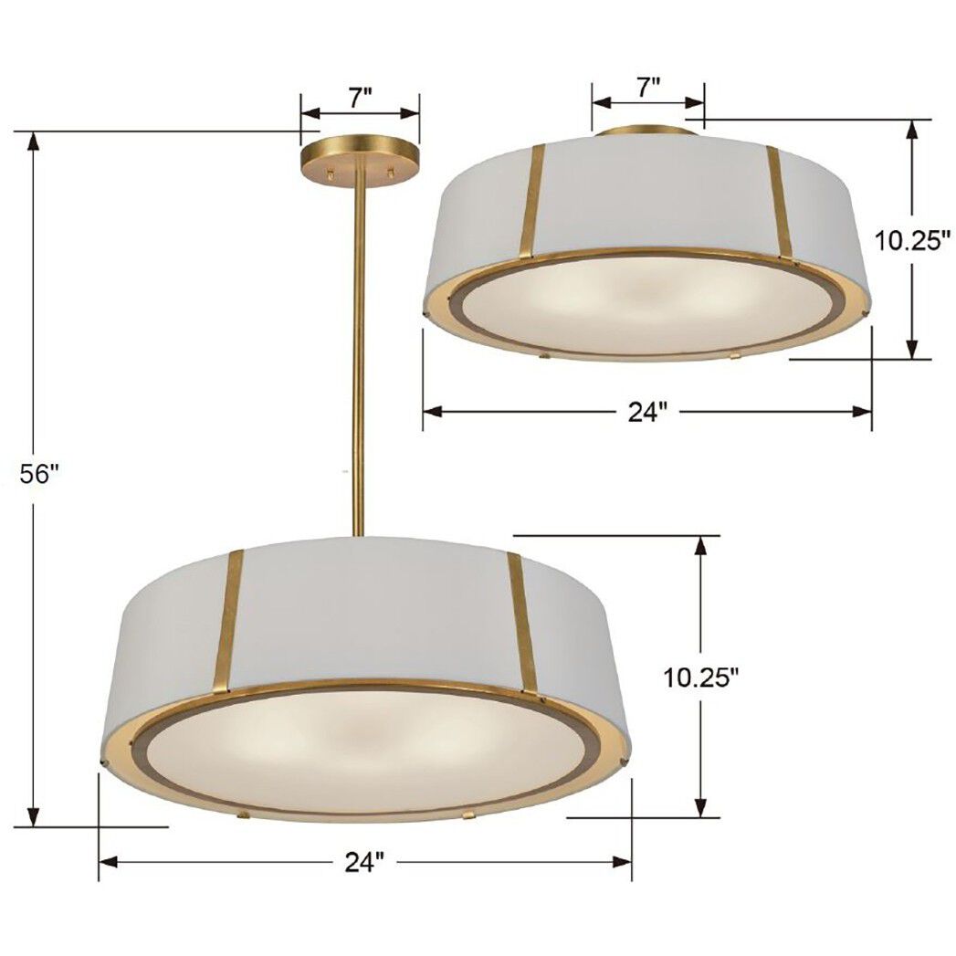 Fulton 6 Light 24 inch Antique Gold Semi Flush Ceiling Light