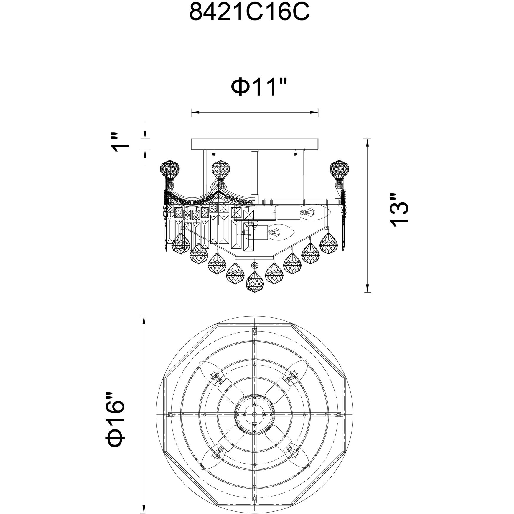 Amanda 6 Light 16 inch Chrome Flush Mount Ceiling Light