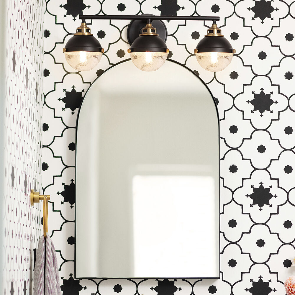 Fletcher 3 Light 25 inch Black with Heritage Brass Vanity Light Wall Light