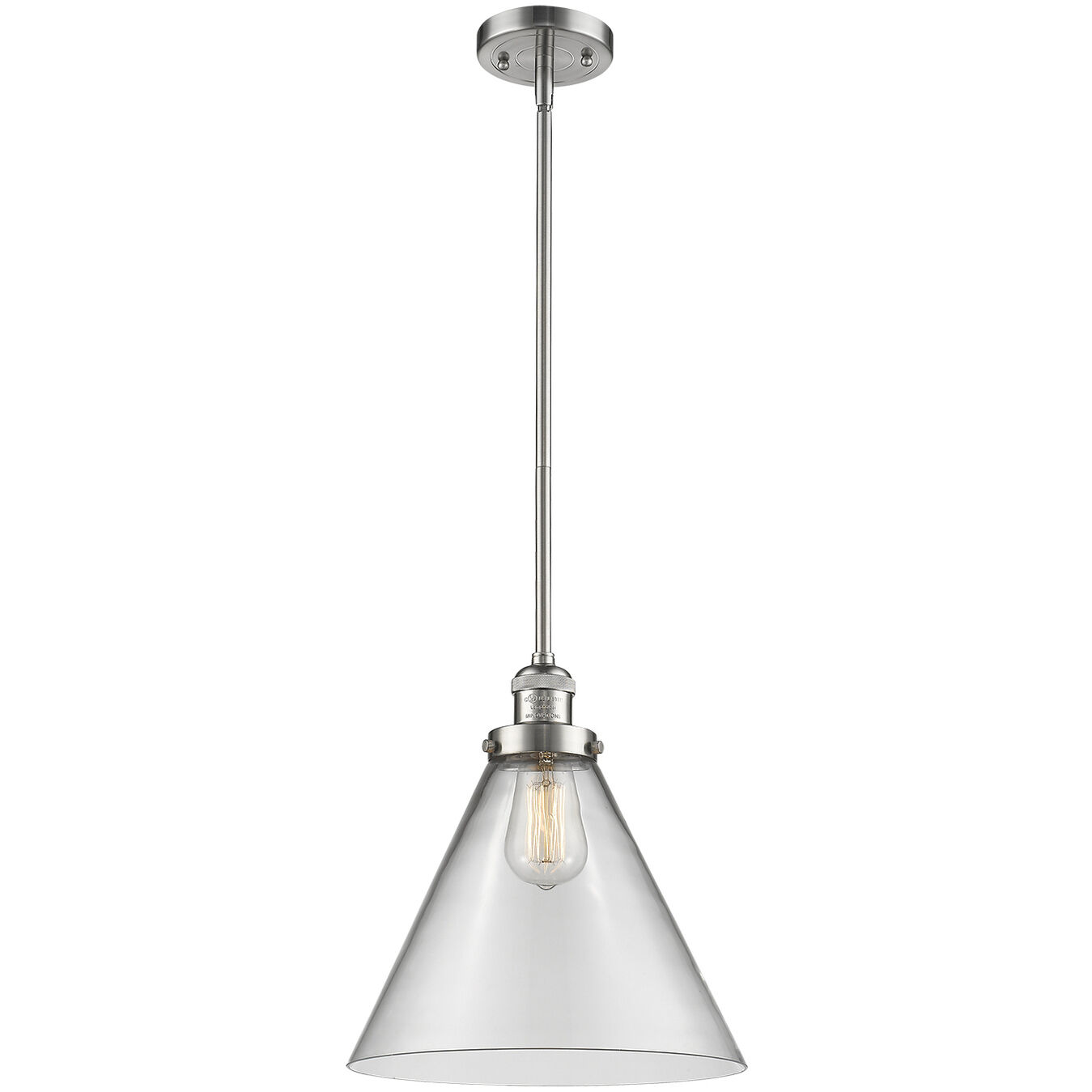 Franklin Restoration Cone LED 12 inch Antique Brass Mini Pendant Ceiling Light in Clear, Franklin Restoration