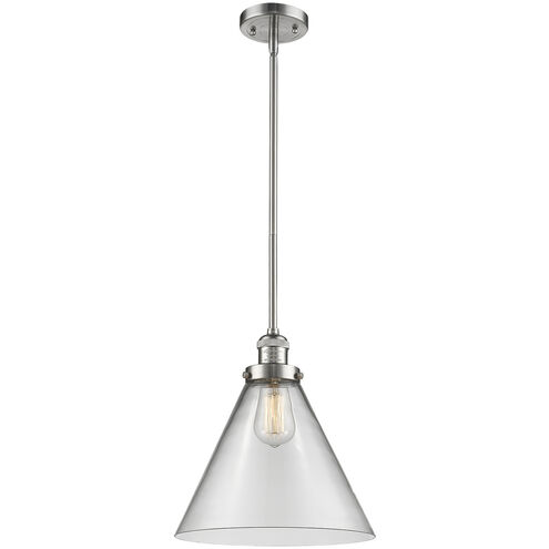 Franklin Restoration Cone LED 12 inch Antique Brass Mini Pendant Ceiling Light in Clear, Franklin Restoration
