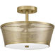 Cash 3 Light 13.75 inch Lacquered Brass Semi-Flush Mount Ceiling Light