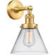 Franklin Restoration Large Cone LED 8 inch Satin Gold Sconce Wall Light in Clear Glass, Franklin Restoration