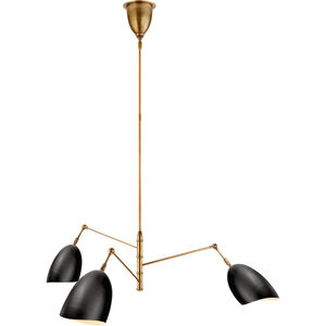 AERIN Sommerard 3 Light 50 inch Hand-Rubbed Antique Brass and Black Triple-Arm Chandelier Ceiling Light, Medium