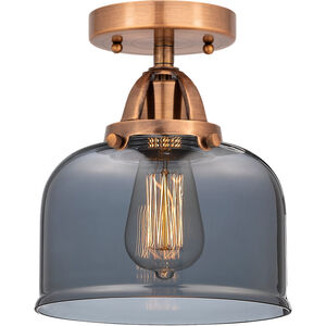 Nouveau 2 Large Bell 1 Light 8 inch Antique Copper Semi-Flush Mount Ceiling Light in Plated Smoke Glass