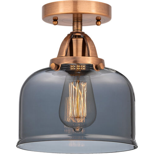 Nouveau 2 Large Bell LED 8 inch Antique Copper Semi-Flush Mount Ceiling Light in Plated Smoke Glass