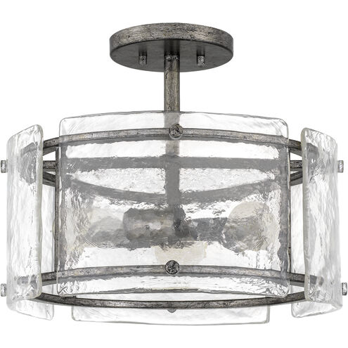 Fortress 3 Light 16 inch Mottled Silver Semi-Flush Mount Ceiling Light