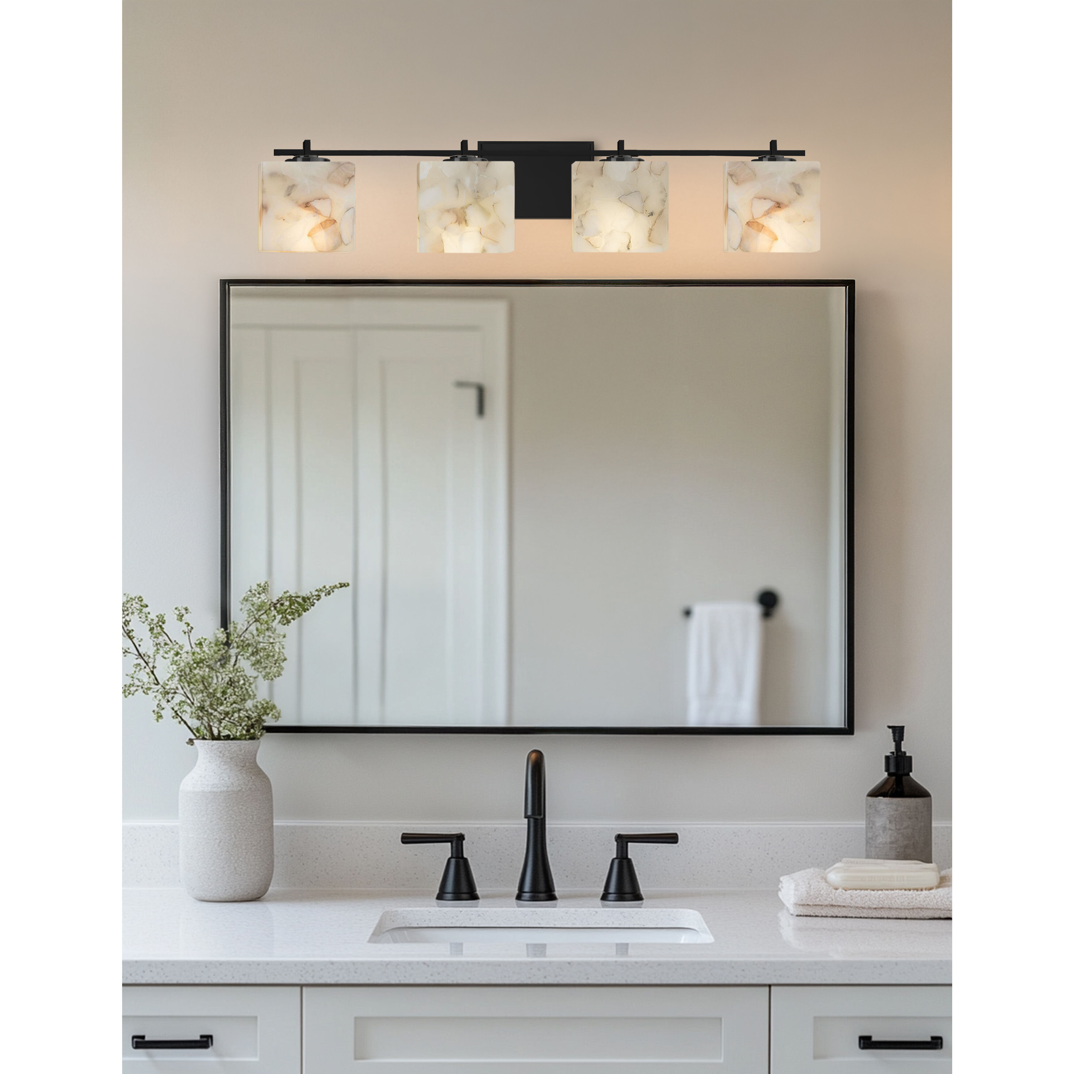 Alabaster Rocks LED 35.75 inch Matte Black Vanity Light Wall Light in 2800 Lm LED, Rectangle