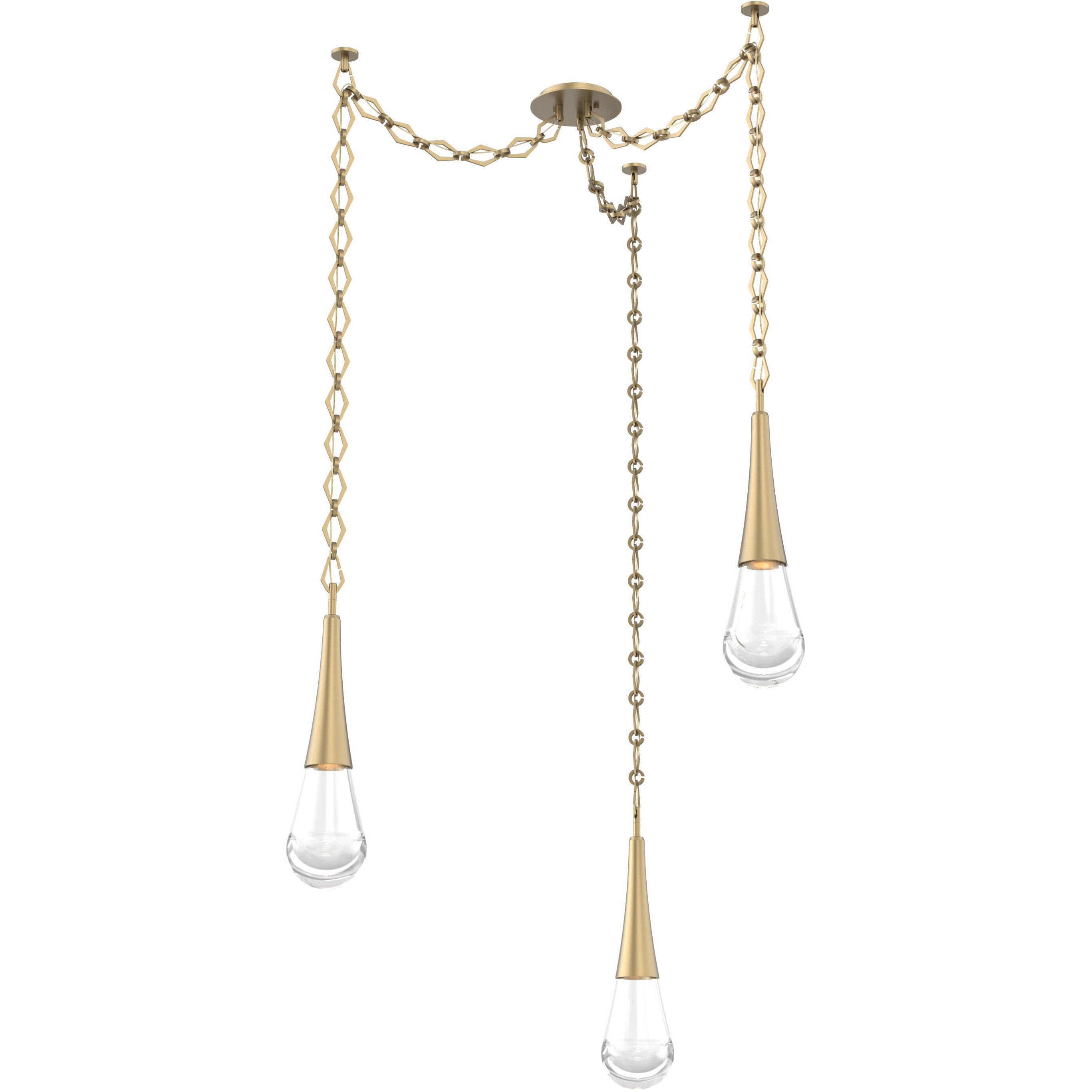 Raindrop LED 13.6 inch Gilded Brass Swag Multi-Pendant Ceiling Light in 2700K LED, Diamond Chain