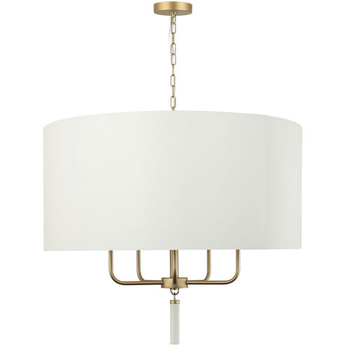 Secret Agent 5 Light 30 inch Painted Gold and White Leather Pendant Ceiling Light
