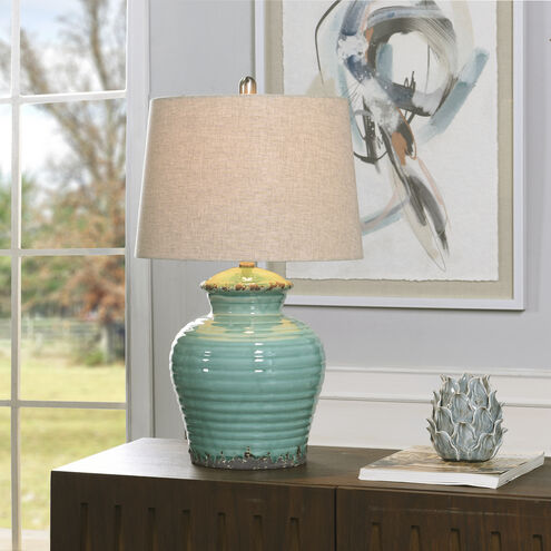 Signature 24.5 inch 100.00 watt Turquoise and Distressed Black with Beige Table Lamp Portable Light