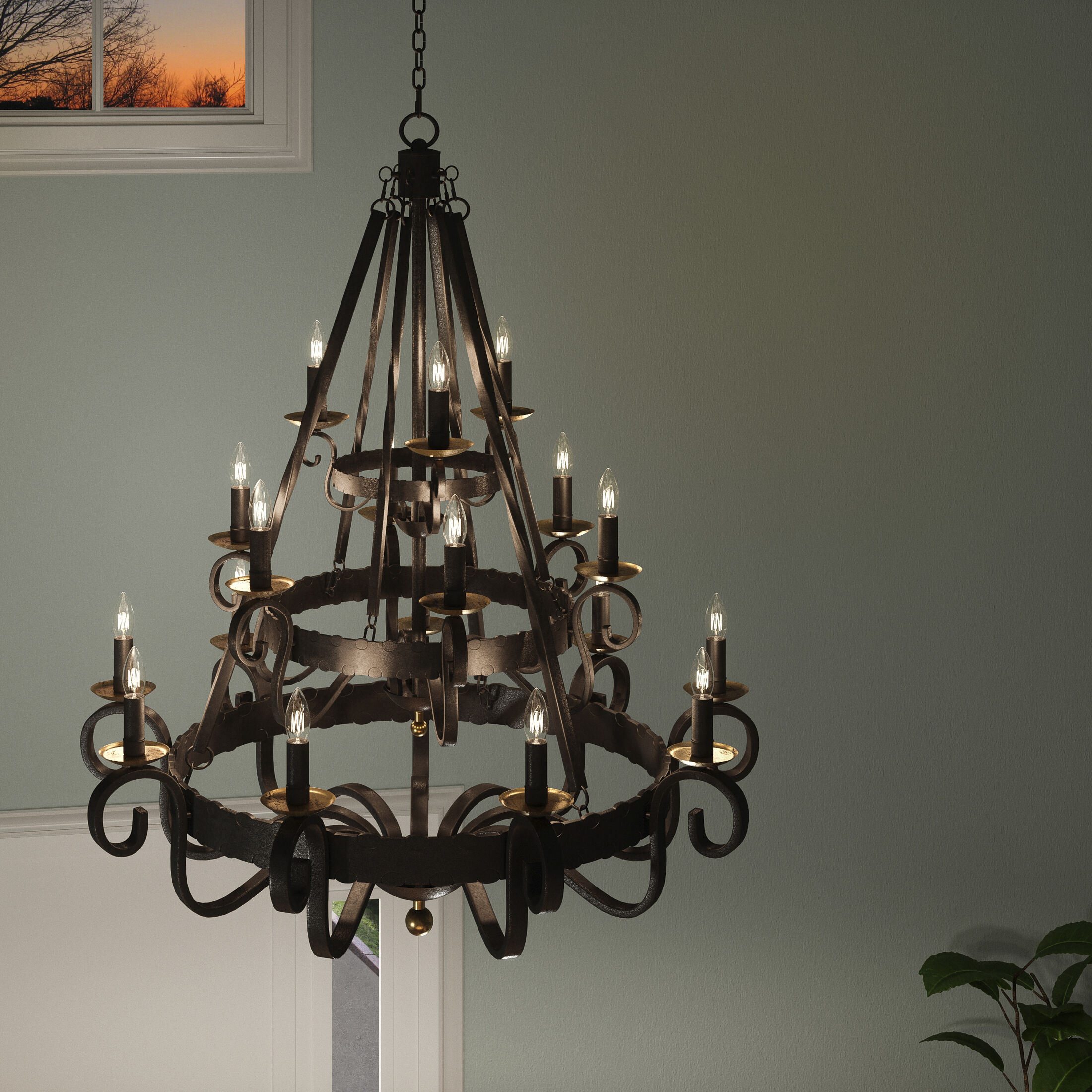 Noble 18 Light 48 inch Rustic Black Chandelier Ceiling Light